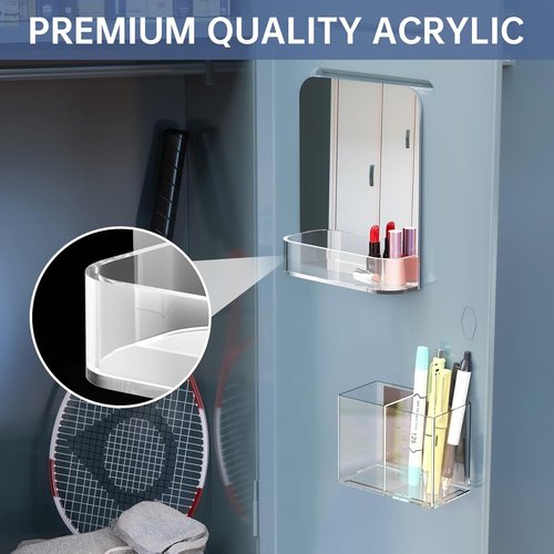 NiHome Magnetic Acrylic Locker Accessories Kit - Mirror & Pen Holder for School, Office, Gym | Organizer for Eyebrows & Makeup
