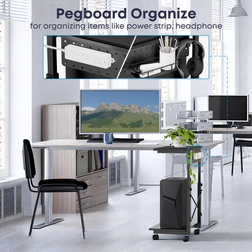 PUTORSEN Height Adjustable Computer Tower Stand - 2-Tier ATX-Case PC Floor Stand with Rolling Wheels, Black