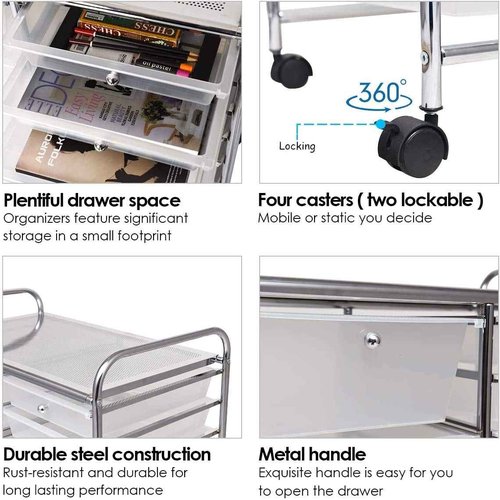 FANTASK 15 Drawers Rolling Storage Cart, Multipurpose Mobile Rolling Drawers Craft Organization w/Drawers & Wheels, Utility Storage Organizer Carts for Scrapbook Paper Supply Kids School Office Home