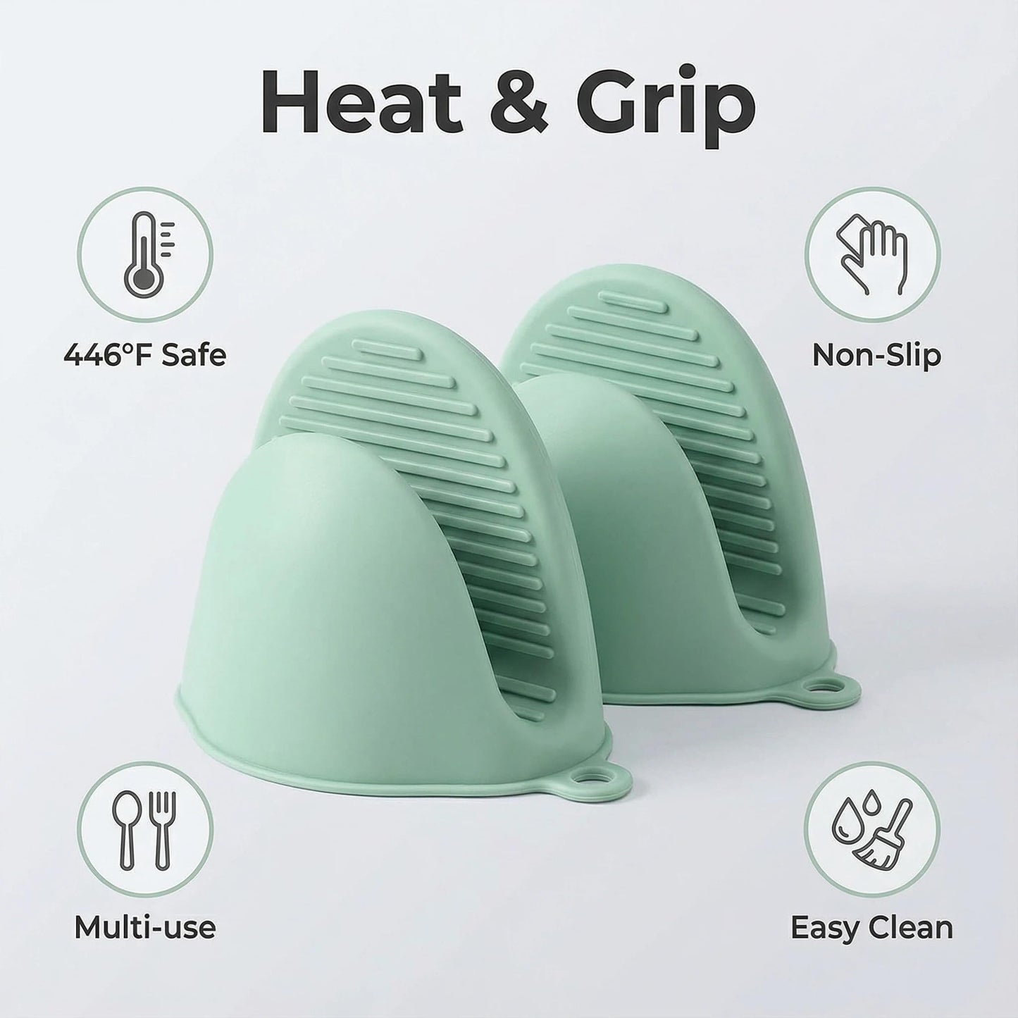 Silicone Oven Mitts (2 Pack) - Heat Resistant Mini Oven Mittens for Kitchen, Non-Slip Pinch Mitts Pot Holders for Air Fryer, Microwave, Baking and Cooking - Mint Green