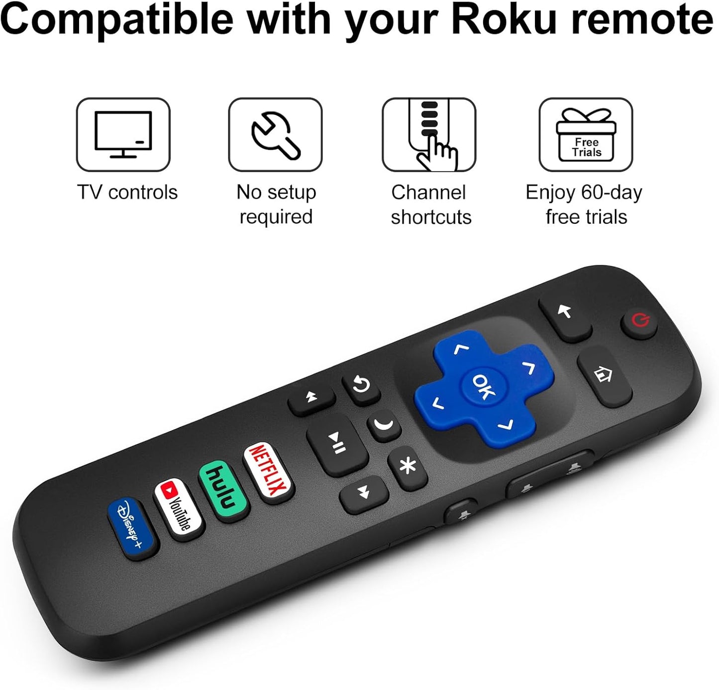 (Pack of 2) Replacement-Remote-Control for Roku-TV,Compatible for TCL Roku/Hisense Roku/Onn Roku/Philips Roku Smart TVs(Not for Roku Stick and Box)