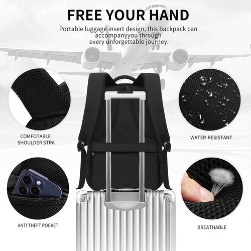 School Backpack for Boys Girls Teens, Black Backpack for Men Women, 17.3 inch Laptop Back Pack with USB Charging Port, Backpacks for School Business Work College Travel, College Book Bag, Bookbag
