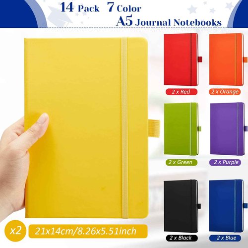 Laumoi 14 Pack Lined Journal Notebooks 5.5 x 8.2 Inch A5 Hardcover Notebook College Ruled Notepad with Pen Holder PU Leather Ruled Lined Journals for School Business Work Writing(Mixed Color)