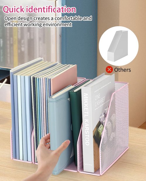 AUPSEN File Organizer for Desk, 4-Pack Magazine Binder Holder Desk File Organizer, Mesh File Folder Organizer for Home Office Organization (Pink)