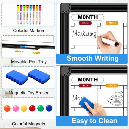 CALENBO 4 Month Dry Erase Calendar for Wall 36" x 24", Magnetic Calendar Whiteboard with Black Aluminum Frame, Magnetic White Board Calendars for Office Home and School