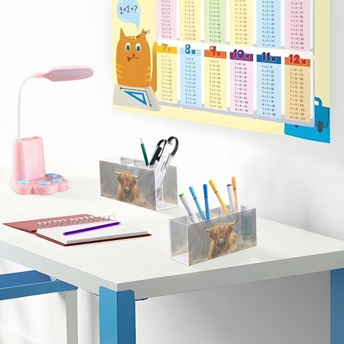 Sletend Highland Cow Cattle Acrylic Pencil Pen Holder Desk Accessories Holder, Cosmetic Brush Organizer Modern Design Desktop Stationery Organizer for Office School and Home 7.87 x 2.48 x 3.54 In
