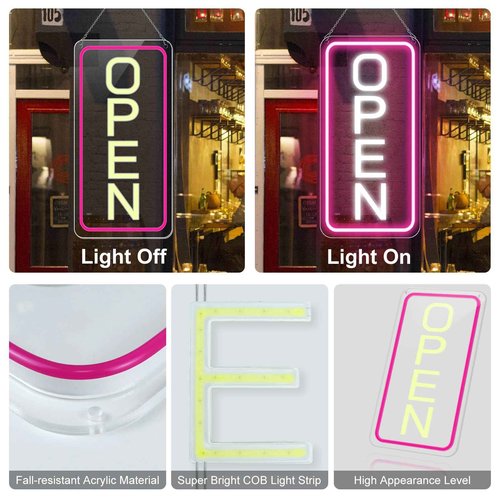 inShareplus 16"x 9" LED Neon Open Sign for Business, with ON/OFF Switch adapter, Ultra Bright Lighted Sign Open, Electric Light up Sign for Stores, Restaurants Offices Retail Shops Window Storefronts