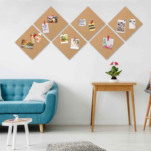 AKTOP Cork Board Bulletin Board 12x12, 1/2" Thick Cork Board Tiles 9 Pack, Small Square Pin Board for Wall, Self Adhesive Corkboards with 120 Push Pin Wood Clips for School, Home & Office
