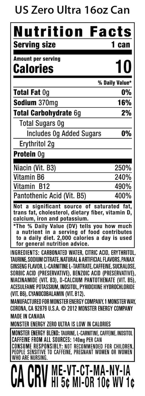 Monster Energy Zero Ultra - Sugar-Free Energy Drink, 16 Ounce | 15-Pack for Refreshing Boost