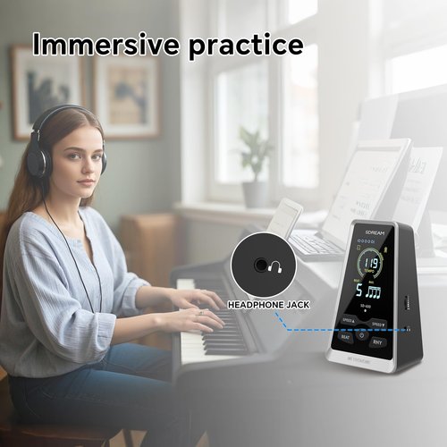 Digital Metronome for Piano,Guitar,Violin,Drums,Ukulele Practice,Rhythm,Beat Speed Adjustable, Rechargeable, LCD Display,Electronic Metronome with Volume Knob (Black)