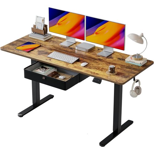 BANTI 55x24 Inches Electric Standing Desk with Drawer, Adjustable Height Sit Stand Desk, Stand Up Home Office Desk, Ergonomic Computer Desk, Rustic Brown