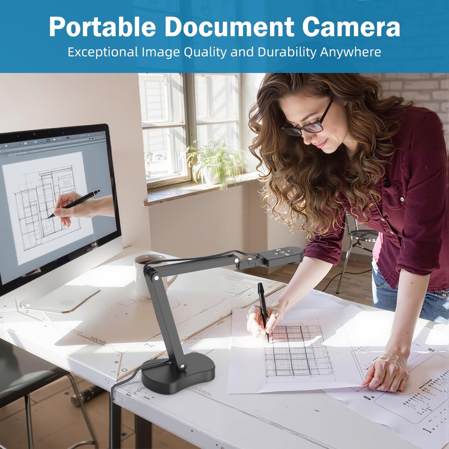 Kitchbar 4K USB Document Camera & Webcam for Teachers: 8MP USB with 3-Level LED Light & Mic & Image Invert,Fold, A3 Format for Teaching in Classroom/Distance Learning Educators(Mac/Windows/Chromebook