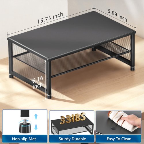 ECOLOVI Desk Organizers and Accessories, Computer Monitor Stand Riser, Printer & Laptop Stand, Office Desk Accessories & Desktop Workspace Organizers for Office Supplies (Black)