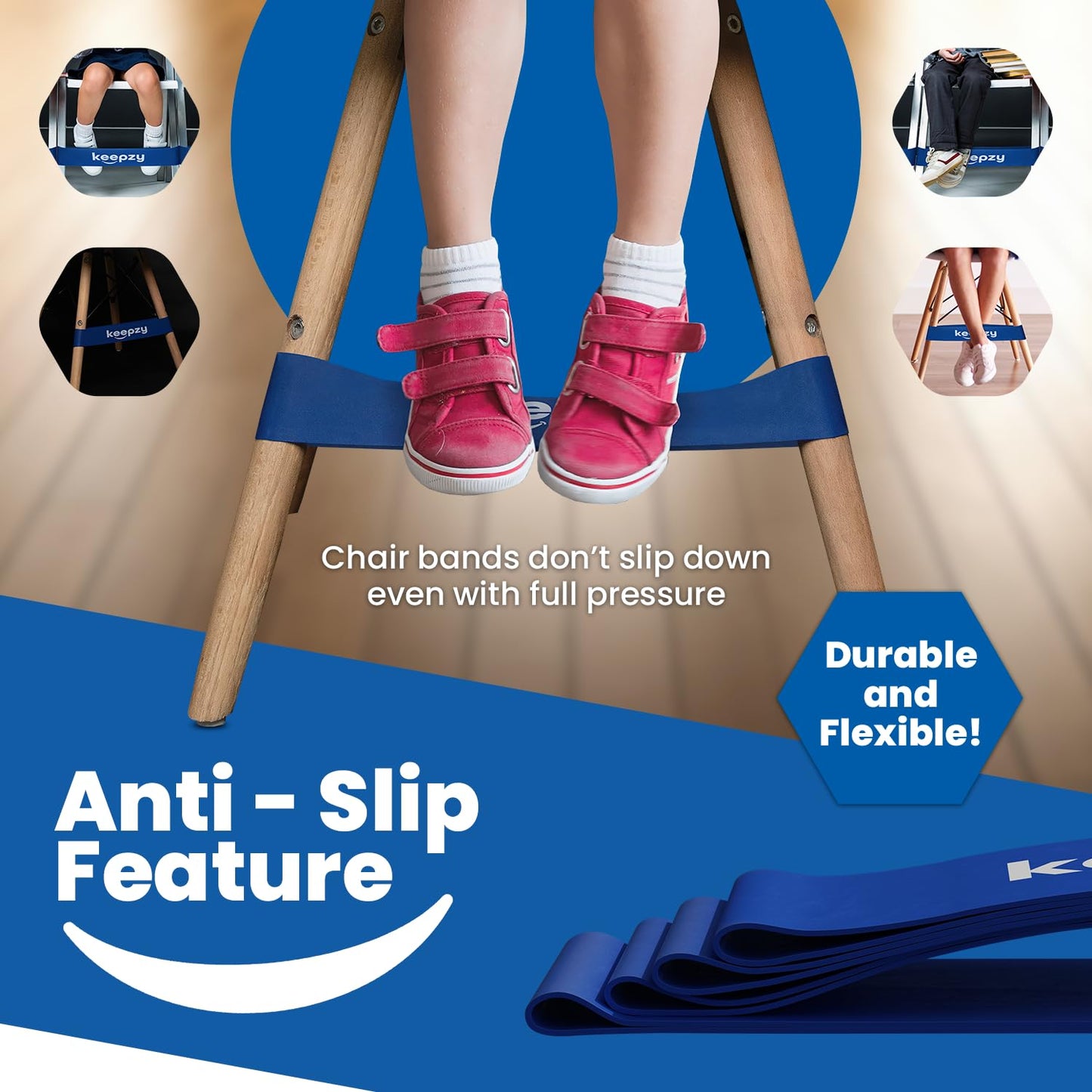 12 Pack Chair Bands, Anti Slip Chair Bands for Kids with Fidgety Feet, ADHD Chair Bands for Classroom, Desk Bands for Student Desks, Sensory Chair Rubber Bands