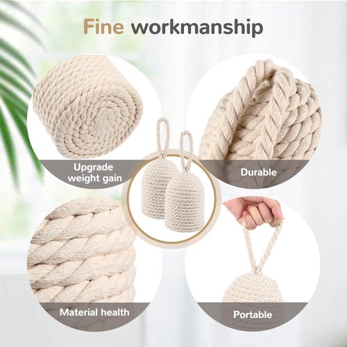 MorningRo Decorative Door Stop Rope Door Stop with Handle 4.72 ''d x 11.42''h 5.4lb Heavy Weight Stoppers for Window Wedge Bookend Home Wedge to Keep Open (White,2 Pcs)