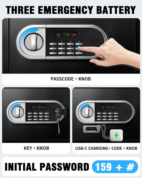 Skiennix 1.3 Cu Ft Home Safe Box - Steel Electronic Lock with USB-C Emergency Unlock & Fireproof Bag - Fits A4 Documents