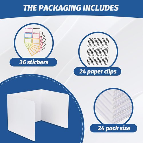 ZYINOZOC 24 Pack Desk Dividers for Students,3-Fold Privacy Screens,Testing Dividers for Classroom Waterproof,Plastic Easy Clean Privacy Shields for Student Includes Extra Labels