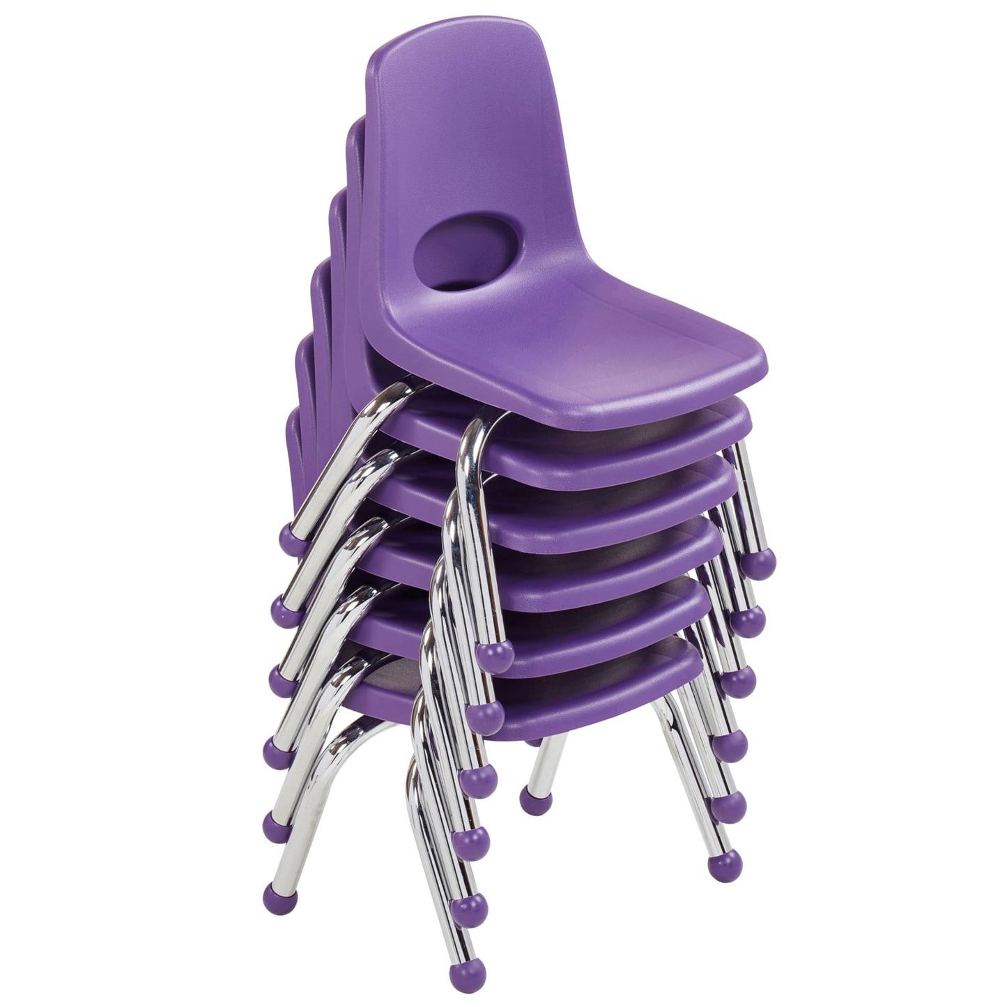FDP 10" School Stack Chair,Stacking Student Seat with Chromed Steel Legs and Ball Glides For In-Home Learning or Classroom - Purple (6-Pack), 10355-PU