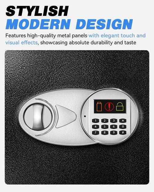 TOTOY 1.2 Cu Ft Small Safe Box For Home Documents with Emergency Battery Box - Steel Fireproof Security Safe Lock Box with Electronic Keypad, LED Sensor Light- Safety Box For Cash, Jewelry, Valuables