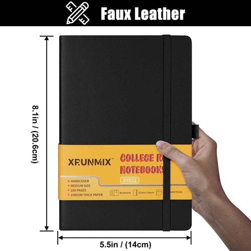 Lined Journals for Writing, A5 Notebooks (5.7 x 8'') with 160 Pages, 100 GSM Premium Paper, Ribbon Bookmark, Elastic Band & Inner Pocket - Perfect for Work, Journaling, Note-Taking & Gifting (Black - 6 Packs)