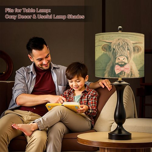 Sage Green Lampshades Farmhouse Lamp Shades set of 2 Charming Highland Cow Vibrant Pink Bow Tie Light Shade for Table Lamps Floor Lamps Drum Lamp Shades Pendant Light Shade Replacement