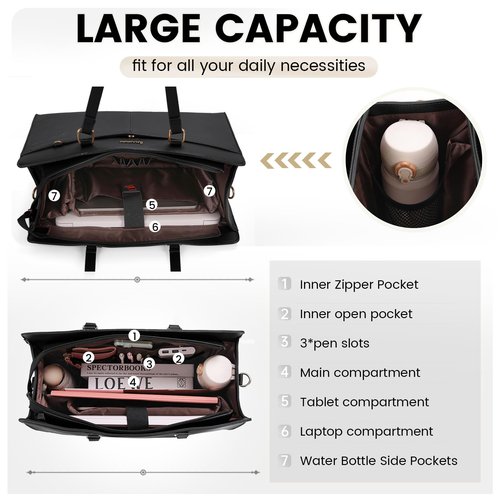 RAINSMORE Laptop Bag for Women 15.6 Inch Work Tote Bags Waterproof Leather Laptop Tote Professional Business Office Briefcase Large Computer Laptop Bag Handbag Shoulder Work Bags