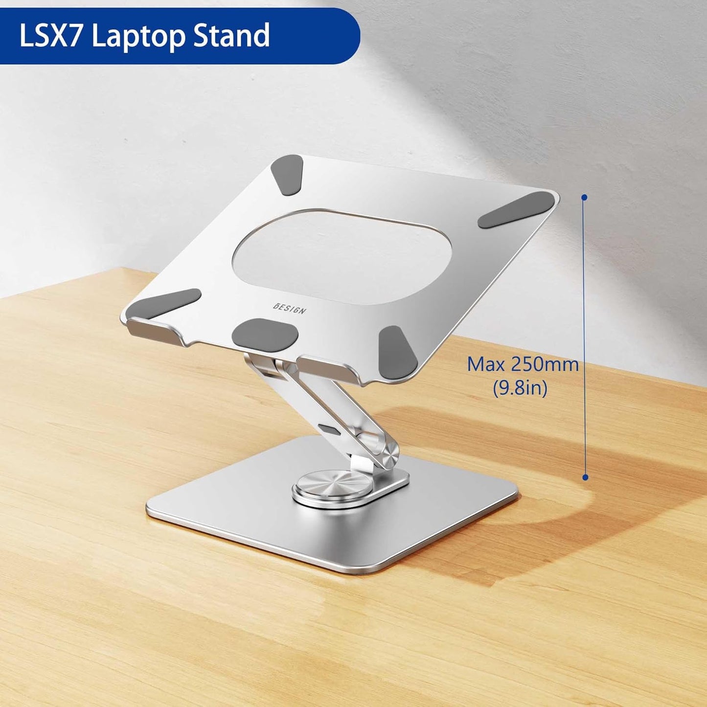 BESIGN LSX7 Laptop Stand - Ergonomic Adjustable Riser with 360° Rotating Base | Fits 10-15.6" Laptops (Silver)