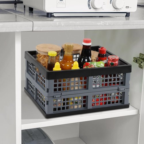 Julyeen 15 L Stackable Plastic Folding Crate, 3-Pack Plastic Collapsible Crates