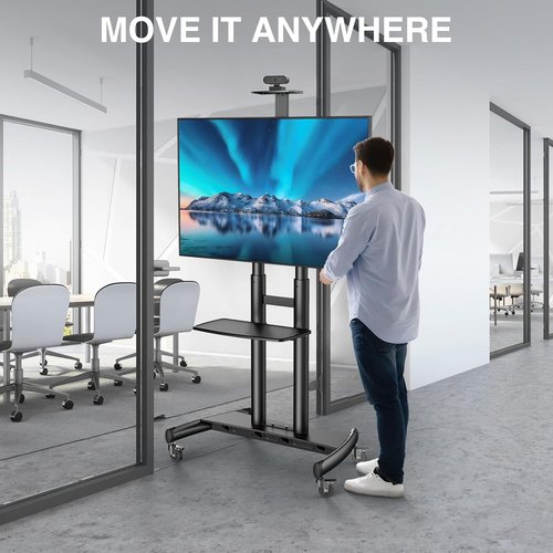 Perlesmith Mobile TV Stand - Adjustable Height for 55-90 Inch Flat/Curved Screens
