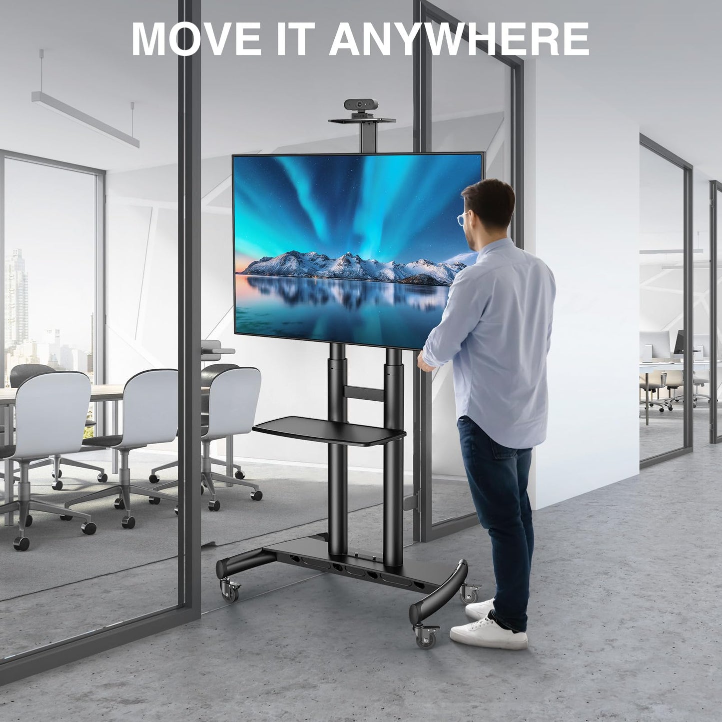 PERLESMITH Mobile TV Stand for 55-90 Inch Flat/Curved Screen TV Max VESA 800x500mm Outdoor TV Cart with Height Adjustable AV Shelf- UL Certificated Rolling Floor TV Stand Holds up to 200Lbs (PSTVMC07)