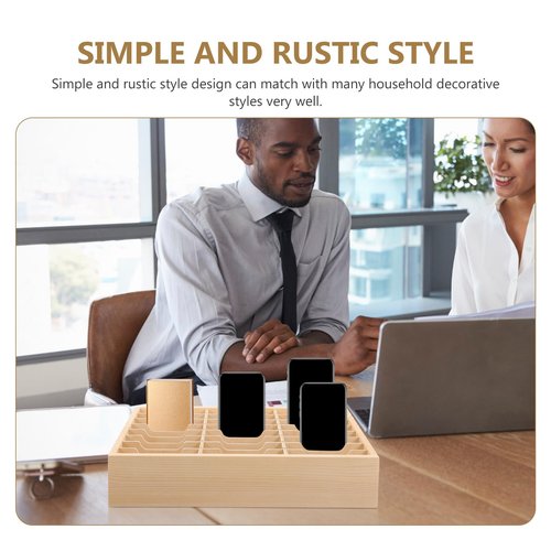 Toddmomy Multi-Use Wooden Desktop Storage Box with Grids for Cell Phone Management and Organization - Ideal for Office, Classroom, and Home Use