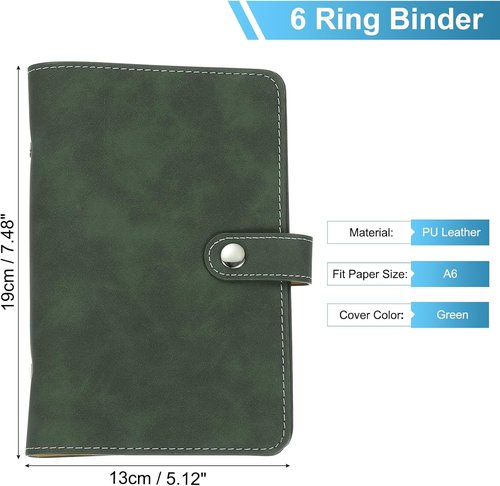 PATIKIL A6 PU Leather Binder Cover - Refillable 6 Ring Loose Leaf Notebook Folder | Green