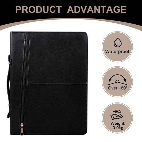 Calfinder Vegan Leather Padfolio with Zipper&Handle,Padfolios for Women&Men,Business Portfolio Organizer for Ipad,Notepad Folder with Phone Pocket and Card Holder,Portfolio Binder