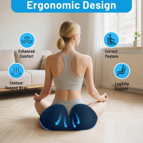 Cushzone Seat Cushion, Memory Foam Office Chair Cushions, Ergonomic Curved Design for Sciatica, Tailbone, Coccyx, Seat Support for Car, Desk Chair, Wheelchair, Enhances Long Sitting Comfort (Blue)