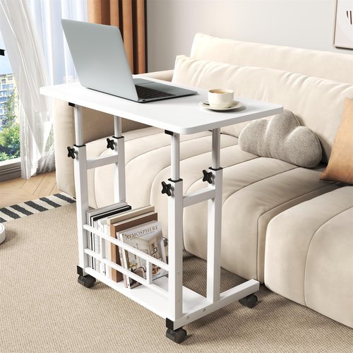 Skiennix Adjustable Height Mobile Computer Desk - Rolling Writing Desk with Wheels | 31.5" x 15.75" White