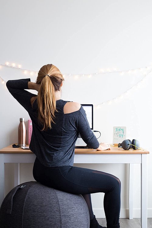 Vivora Luno - Sitting Ball Chair for Office and Home, Lightweight Self-Standing Ergonomic Posture Activating Exercise Ball Solution with Handle & Cover, Classroom & Yoga, Standard
