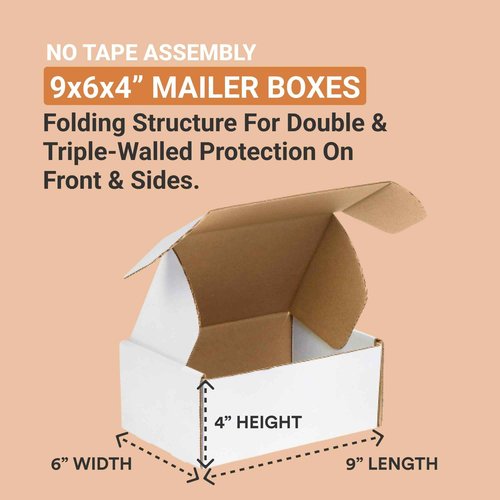 AVIDITI Small Shipping, Packing, & Mailer Boxes, White 9"L x 6.25"W x 4"H (50-Pack) Heavy Duty Corrugated Cardboard Boxes for Packaging, Mailing, Small Businesses, Gifts & Storage