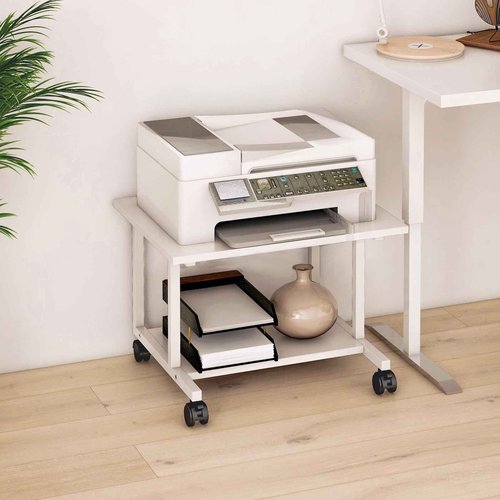 Livofloral Under Desk Printer Stand, 20.5 x 15.7 Inches Printer Table for Home Office, Printer Cart with Wheels and Storage Shelf, Rolling Industrial Printers Cart, White