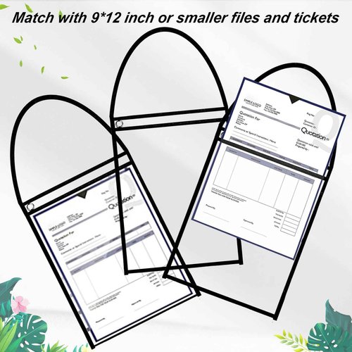 50 Pack Job Ticket Holders Work Order Holder Pockets for 9 x 12 Inch Hanging Sleeve Plastic Work Ticket Holder Shop Ticket Holders Work Order Plastic Sleeves with Strap, Both Sides Clear