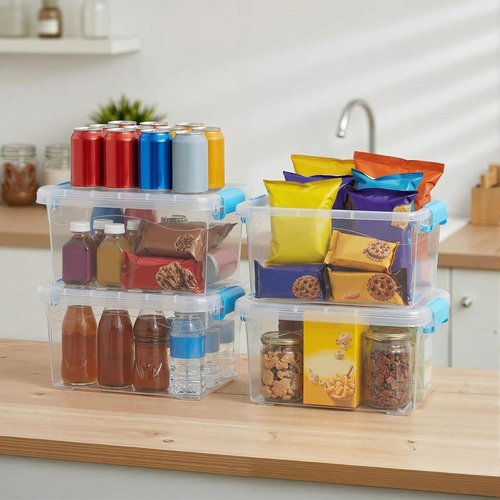 Jetec 8-Pack Clear Plastic Storage Bins - Stackable Organizer with Lids & Blue Handles | 6.5 Qt, 11.02 x 7.48 x 6.02''