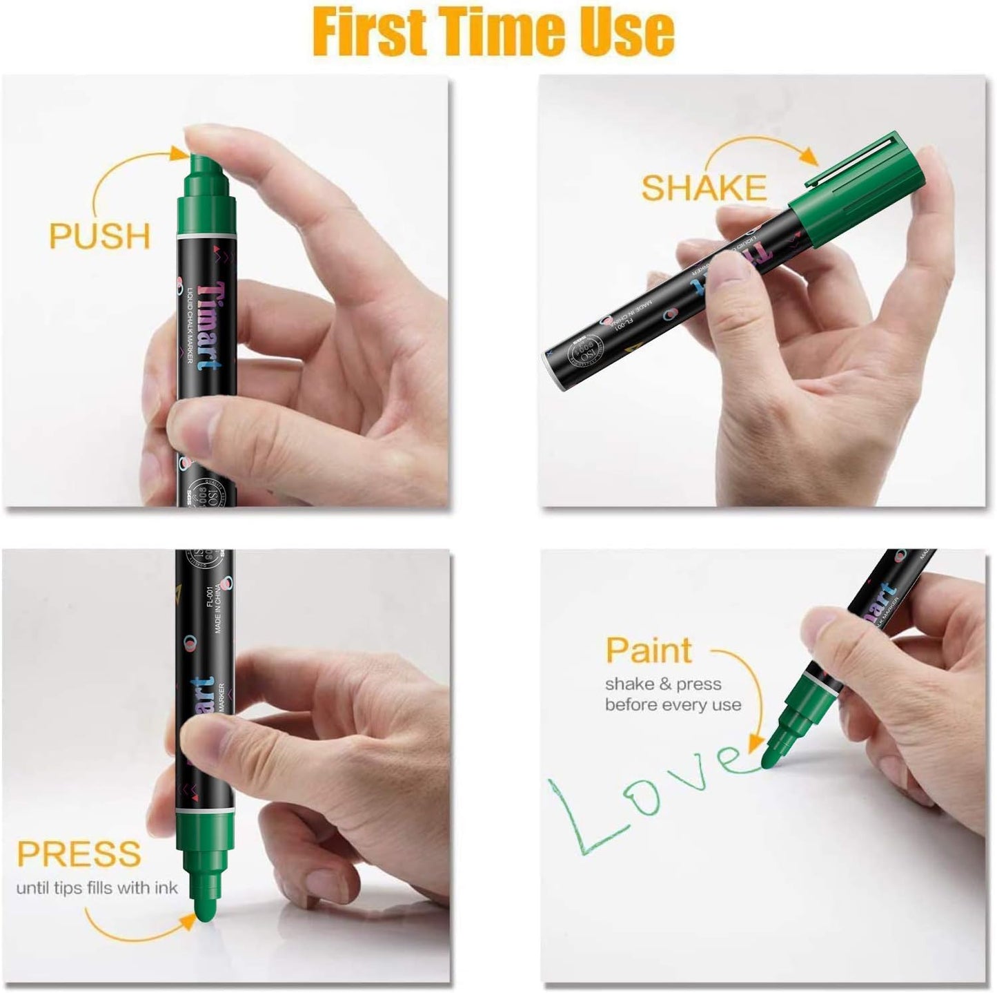 Timart Liquid Chalk Markers - 6mm Bold Tip Dry Erase Pens for Chalkboards & Windows | Classic Reversible Tip