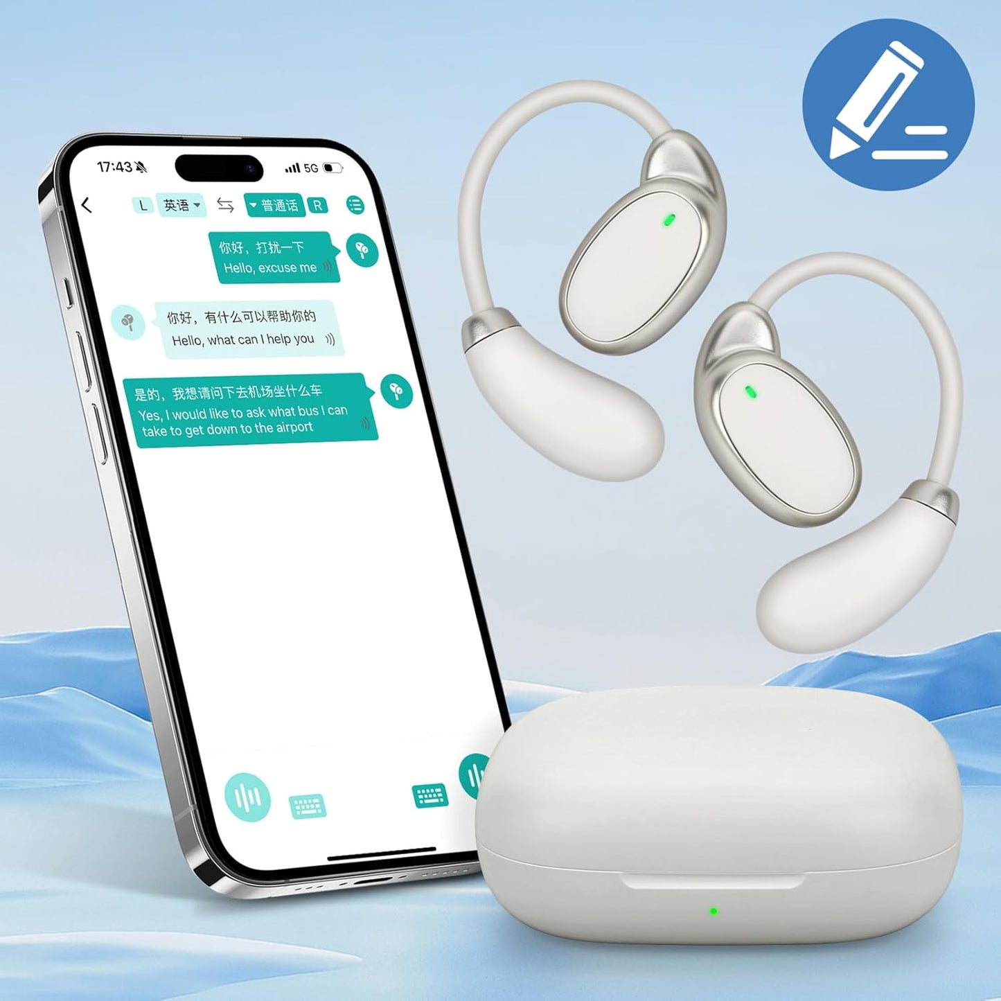 Skiennix Language Translator Earbuds - Two-Way Real-Time Translation in 138 Languages | Bluetooth & App for Travel, Business, Learning - White