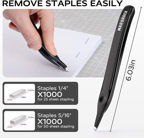 MARSROCK Heavy-Duty Desk Stapler - Effortless 1-Touch Stapling, 40-50 Sheet Capacity, Black