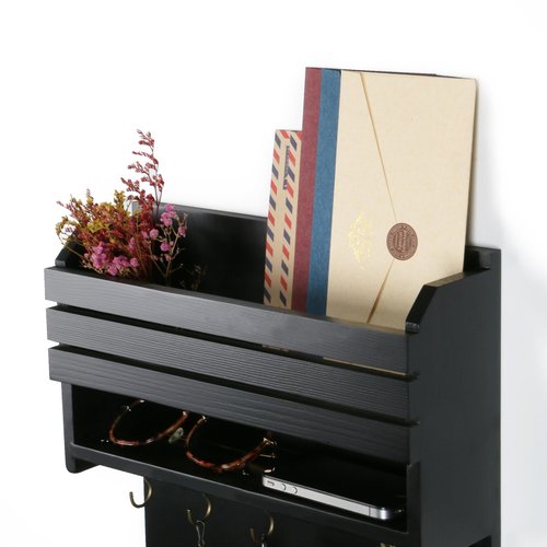 HEKFL Key Holder, Wall Mounted Mail Organizer, Keys Holder on Wall with 9 Key Hooks, Black