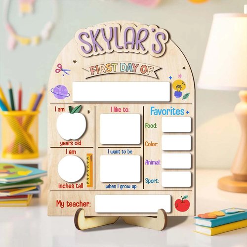 Personalized My First Day of School Sign - Dry Erase First and Last Day of School Board, Kindergarten Pre K Preschool Sign Board, Reusable Photo Prop for Kids, Style 08