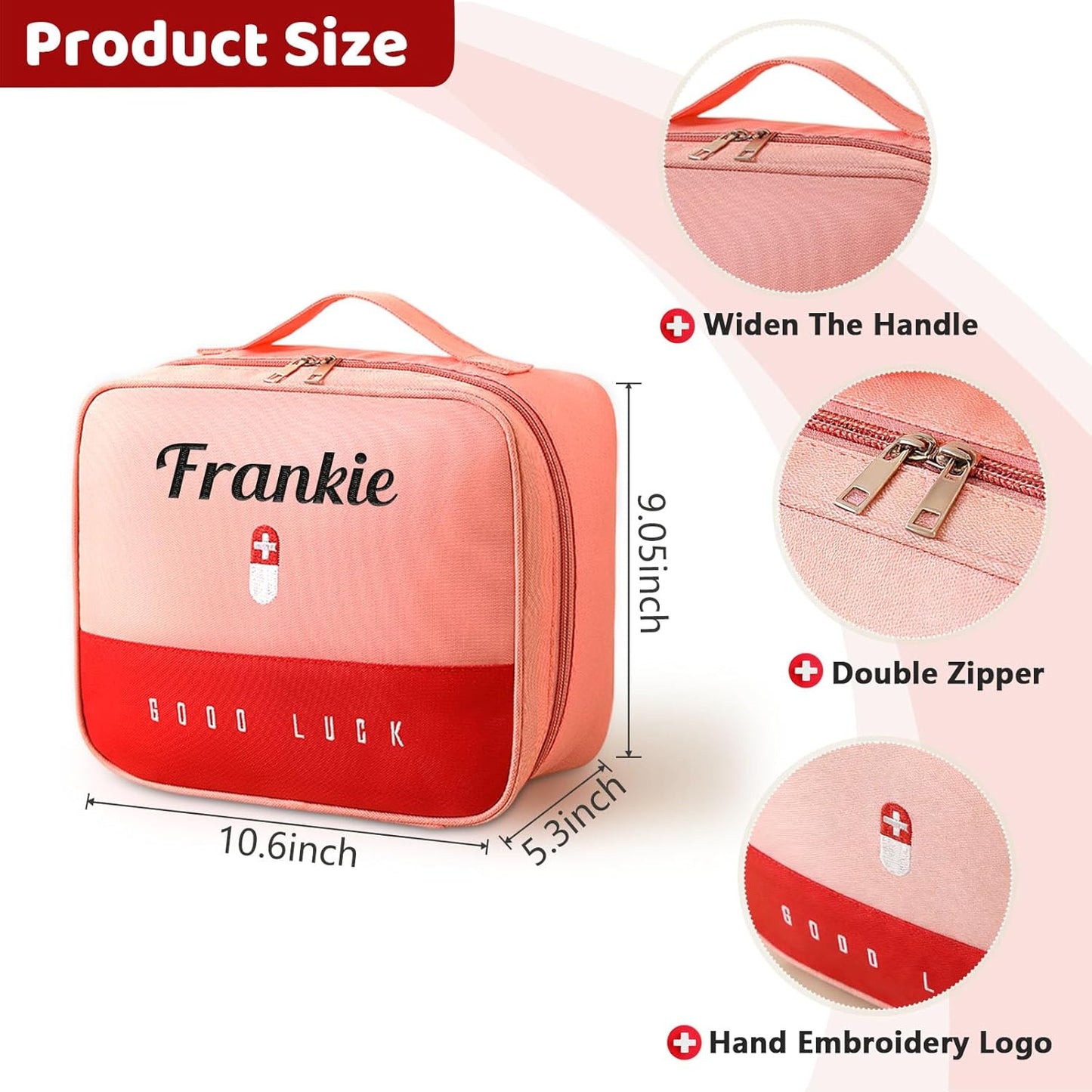 Skiennix Personalized First Aid Bag - Custom Travel Medicine Organizer with Embroidered Name | Portable Red Kit for Home, Car, Camping & Office
