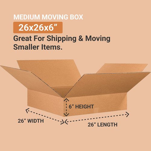 AVIDITI Shipping Boxes Flat, 26"L x 26"W x 6"H 10-Pack | Corrugated Cardboard Box for Packing, Moving and Storage 26x26x6 26266