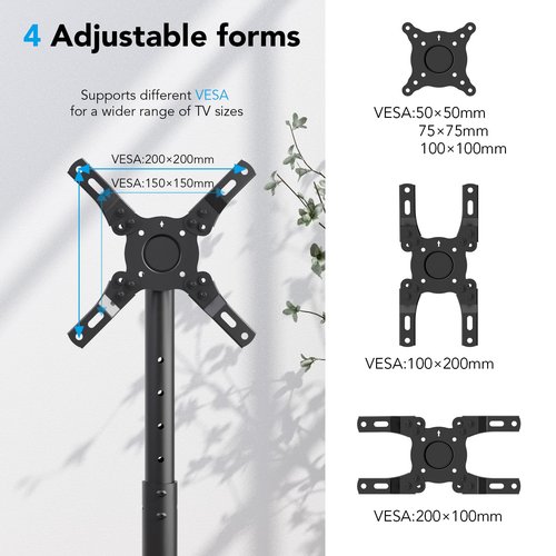 AX WABER Mobile TV Floor Stand for 13-50 inch LCD LED Flat/Curved Panel Screen TVs up to 77 lbs, Height Adjustable TV Stand Mount with Tilt VESA 200x200, Portable TV Stand with Shelf AX2007TBM