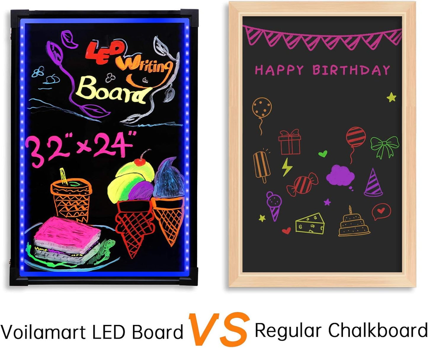 Voilamart LED Message Writing Board - 32" x 24" Illuminated Erasable Chalkboard with Remote Control & 8 Color Markers