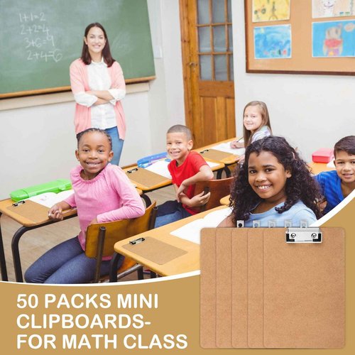 50 Pcs Mini Clipboard Bulk 6 x 9 Inch Small Clipboards Wood Hardboard Clip Board A5 Memo Sized Clipboards Wooden with Low Profile Clip for Home Office School Classroom Party Supplies, Brown
